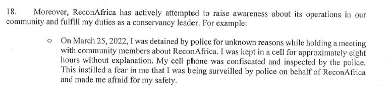 Sworn affidavit excerpt: detention of a community leader.